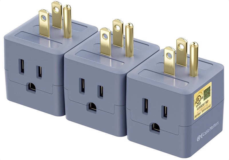 CableMatters محول حائط 3 منافذ 3 عبوات (محول مكعب مؤرض، مقسم مخرج، محول 3 طرق، مقسم طاقة 3 دبابيس)، رمادي - Image 1